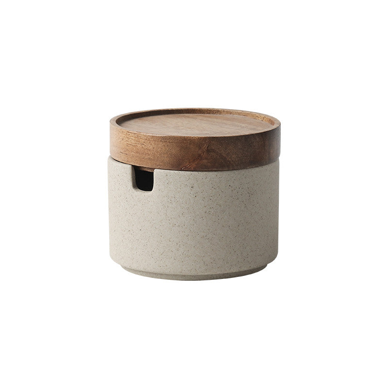 Elegant Kitchen Seasoning Jars: Ceramic Pots, Acacia Wood Tray & Covers