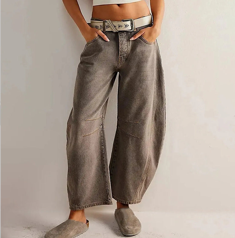 High-Stretch Barrel Jeans | Damen weite Casual Mid-Waist-Jeans NOOR08