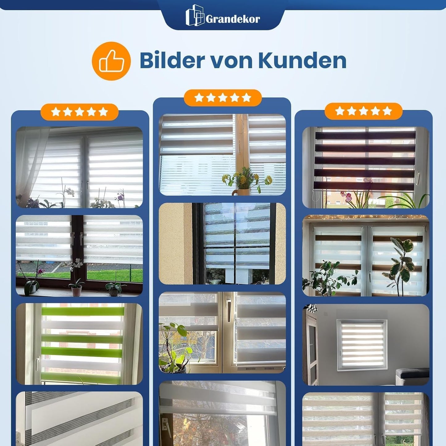 Grandekor Doppelrollo Klemmfix Ohne Bohren Anthrazit 40X130Cm(Stoffbreite 36Cm) Fenster Rollos Für Innen Klemmrollos Duo Rollos Für Fenster Ohne Bohren Mit Bohren Privatschutz Uv-Schutz Zebrarollo