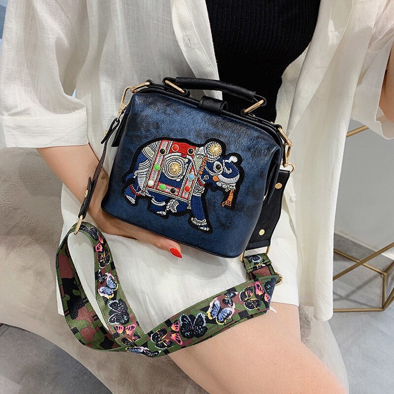 Elegante Designer Damenhandtasche mit Elefanten-Stickerei, hochwertige Leder Umhängetasche für Alltag & besondere Anlässe.

