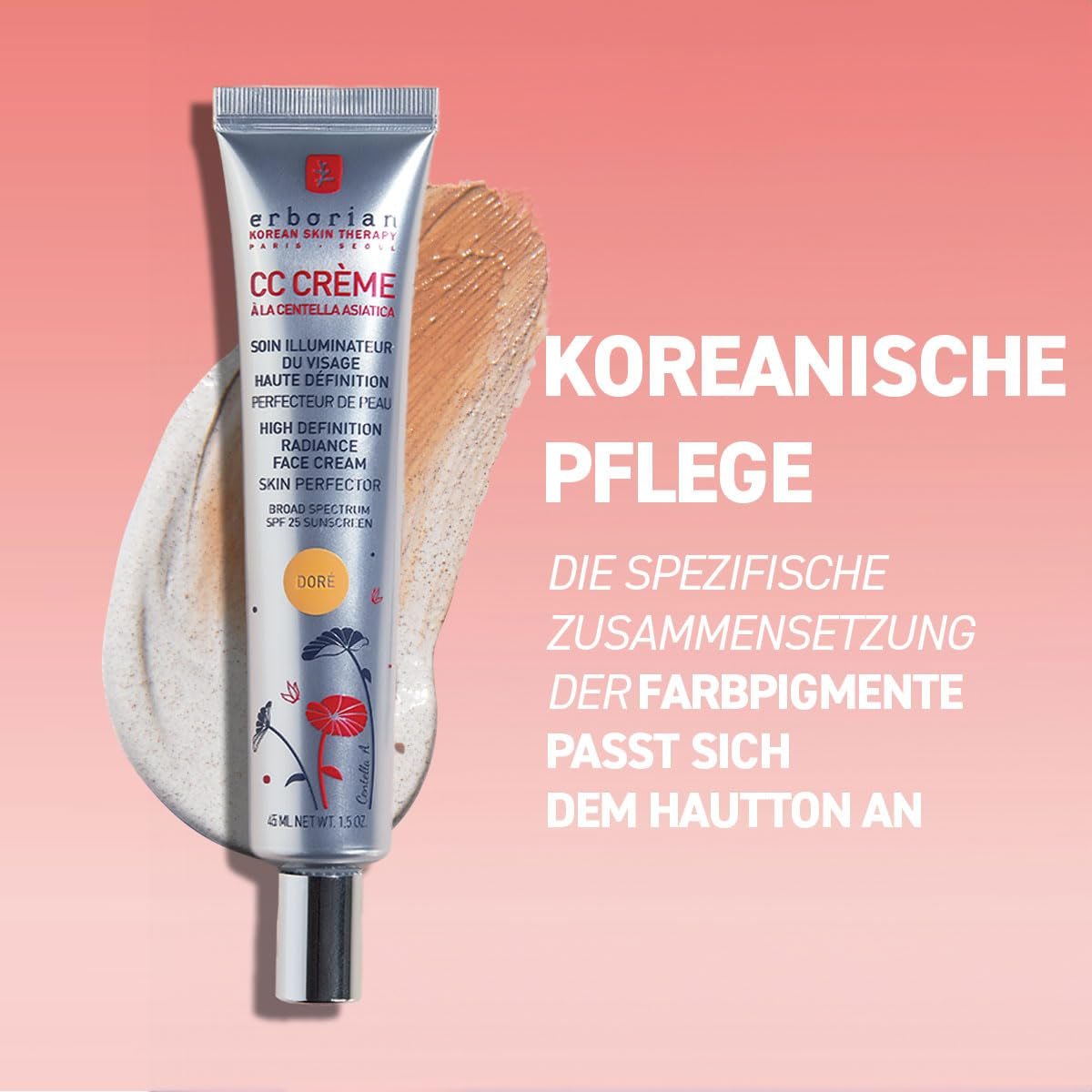 Erborian CC Cream - Getönte Gesichtscreme Mit Centella Asiatica - Gesichtspflege Aus Korea - Strahlender Teint & Feuchtigkeit LSF 25