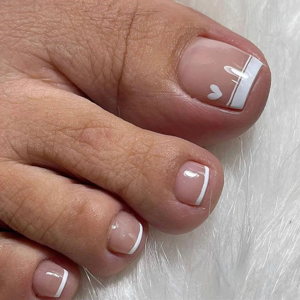 Simple French Fake Toenails (24 Pcs) | Comfortable & Removable Press-On for Summer