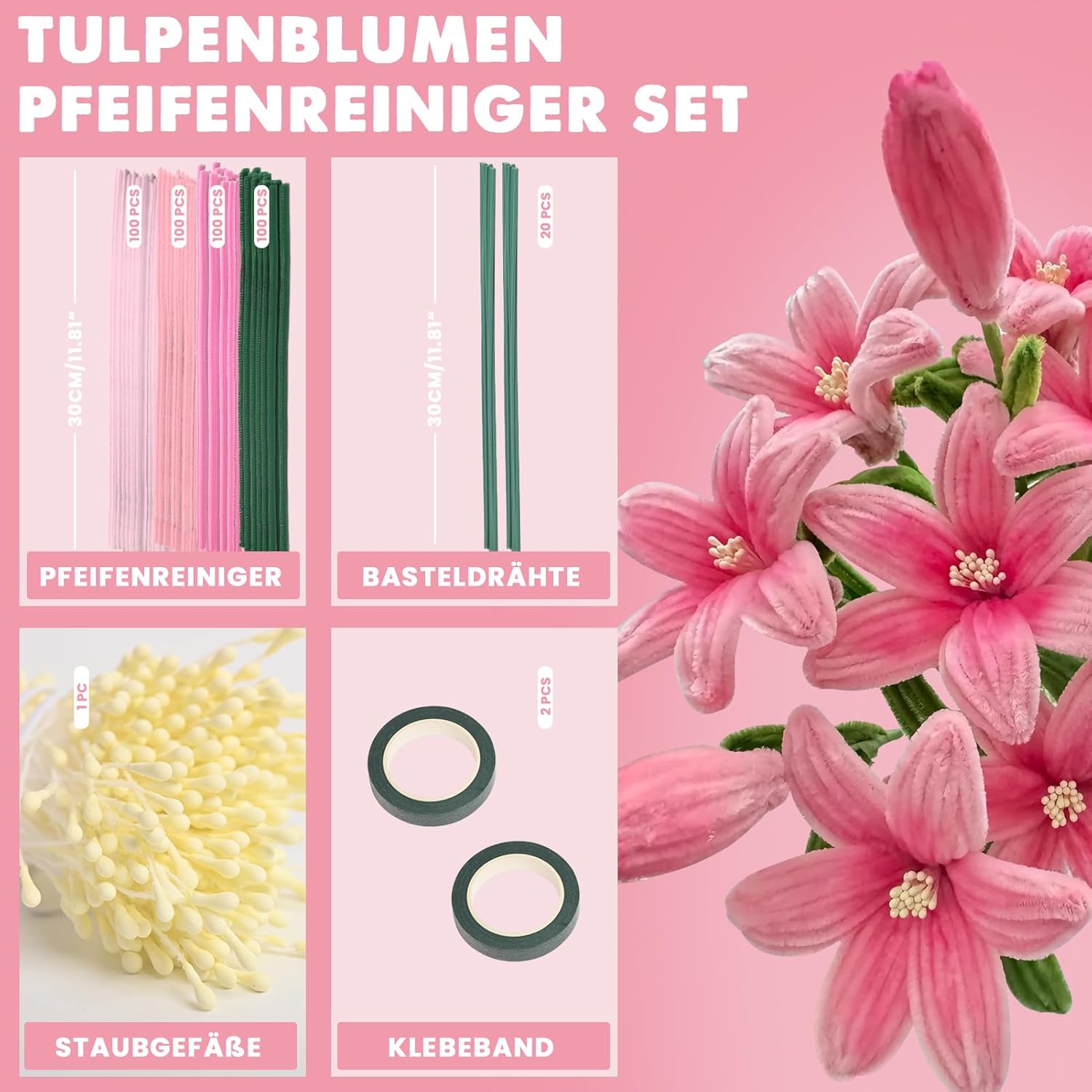 Homwiz Pfeifenreiniger Blumen Set, 400 Stück NOOR08
