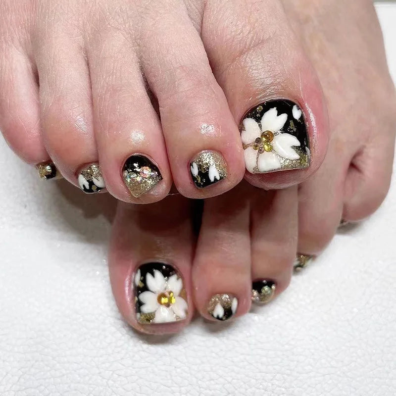 Simple French Fake Toenails (24 Pcs) | Comfortable & Removable Press-On for Summer