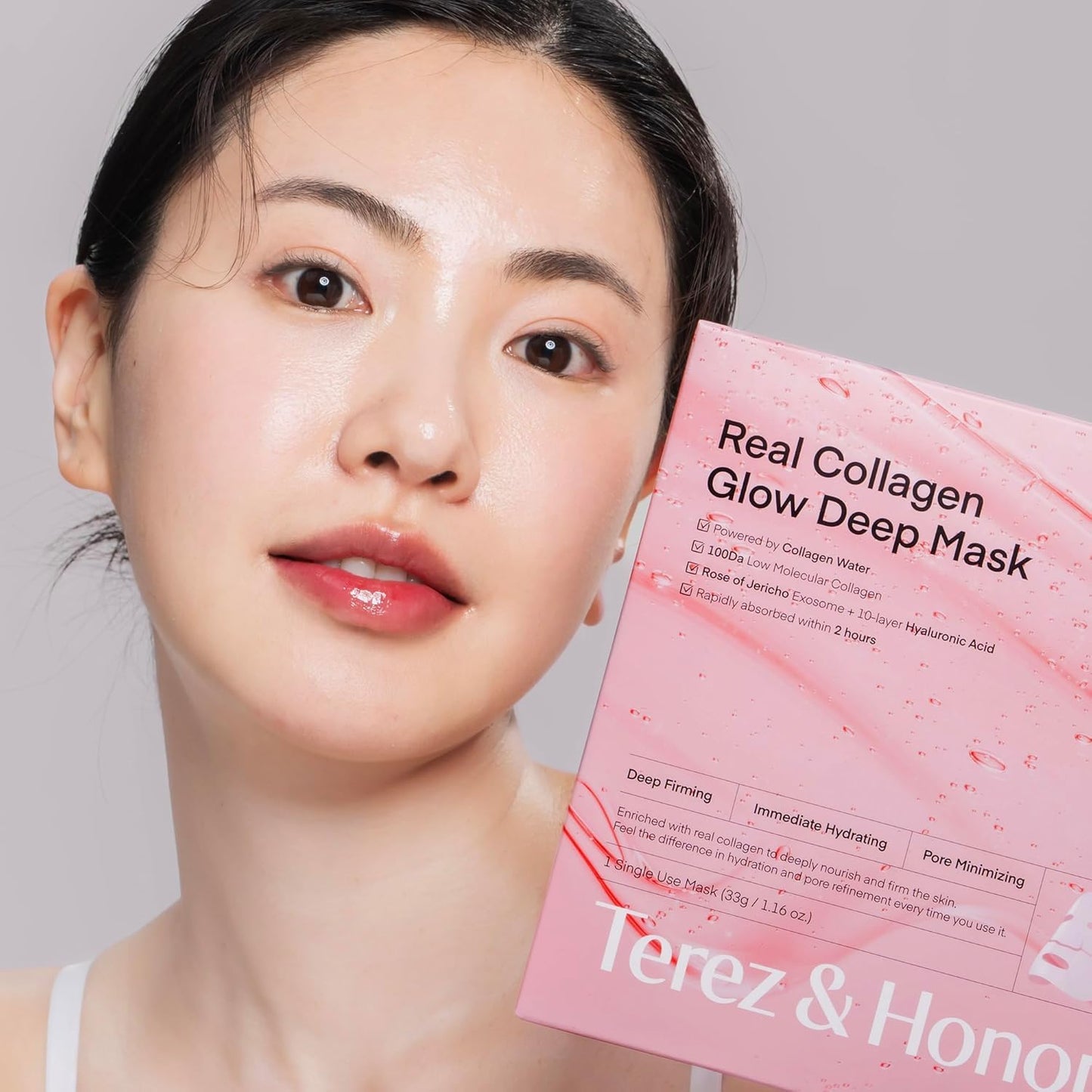 Kollagen Maske Overnight Korean Skincare: Gesichtsmaske Für Feuchtigkeit Faltenreduktion & Porenverfeinerung Mit Hyaluron - Real Deep Collagen Mask for Glass Skin, 4Ea X 33G [Hergestellt in Korea]
