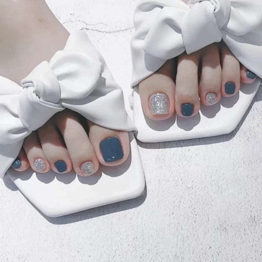 Simple French Fake Toenails (24 Pcs) | Comfortable & Removable Press-On for Summer