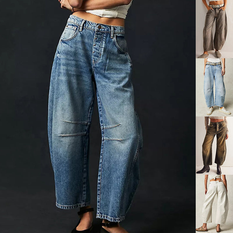 High-Stretch Barrel Jeans | Damen weite Casual Mid-Waist-Jeans NOOR08