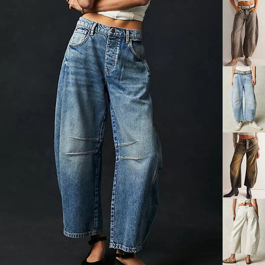 High-Stretch Barrel Jeans | Damen weite Casual Mid-Waist-Jeans NOOR08