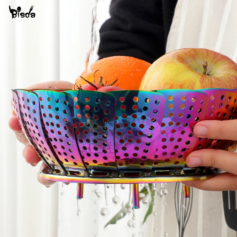 Premium Stainless Steel Folding Steamer Basket - Versatile Kitchen Essential for Perfectly Cooked Vegetables and More!