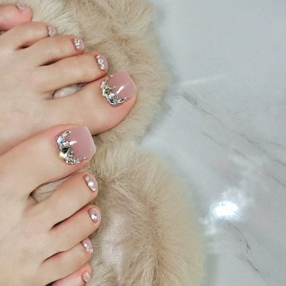 Simple French Fake Toenails (24 Pcs) | Comfortable & Removable Press-On for Summer