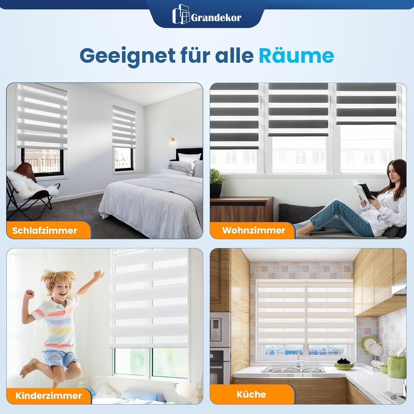 Grandekor Doppelrollo Klemmfix Ohne Bohren Anthrazit 40X130Cm(Stoffbreite 36Cm) Fenster Rollos Für Innen Klemmrollos Duo Rollos Für Fenster Ohne Bohren Mit Bohren Privatschutz Uv-Schutz Zebrarollo