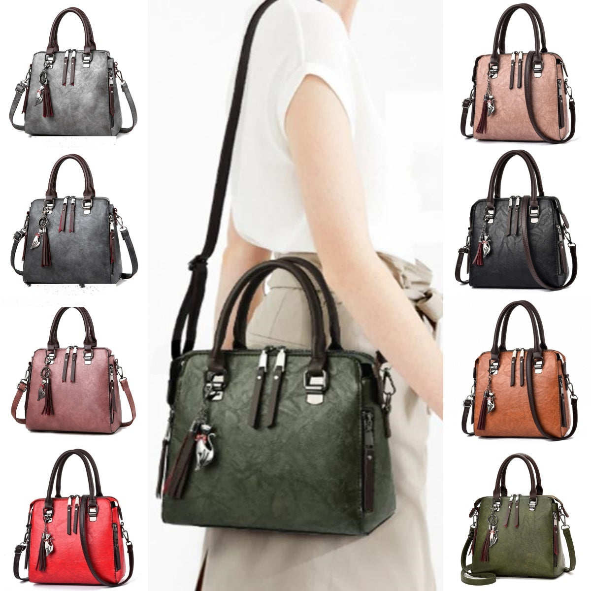 Vintage Damen Handtasche – PU Leder Tote mit Quaste & großer Kapazität NOOR08