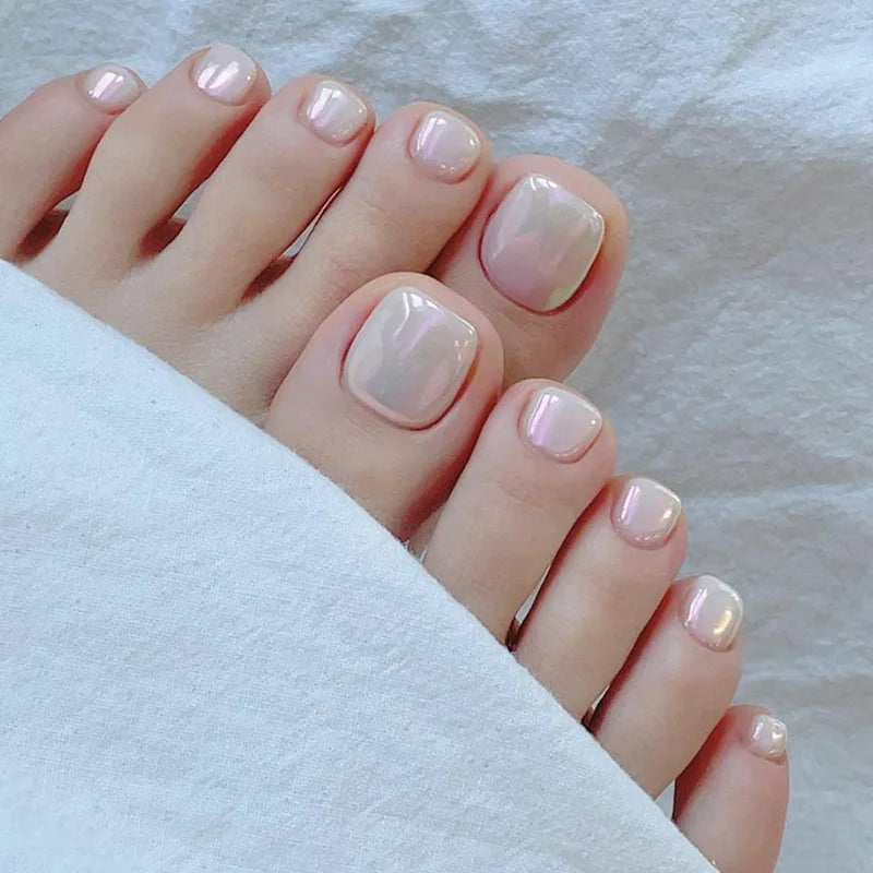 Simple French Fake Toenails (24 Pcs) | Comfortable & Removable Press-On for Summer