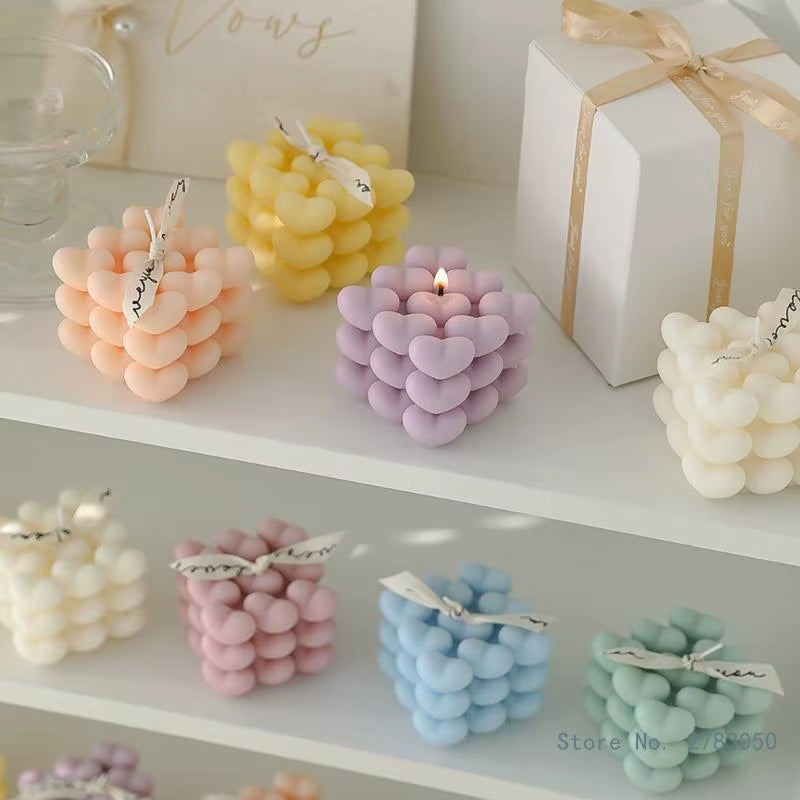 Artisan Soy Wax Candles: Unique Heart, Cube & Bubble Designs for Home & Gifts
