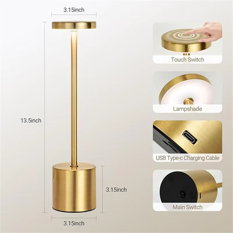 USB Rechargeable Touch Table Lamp - Dimmable LED Desk Light for Bedside Bar