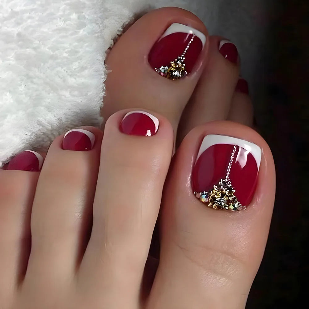 Simple French Fake Toenails (24 Pcs) | Comfortable & Removable Press-On for Summer