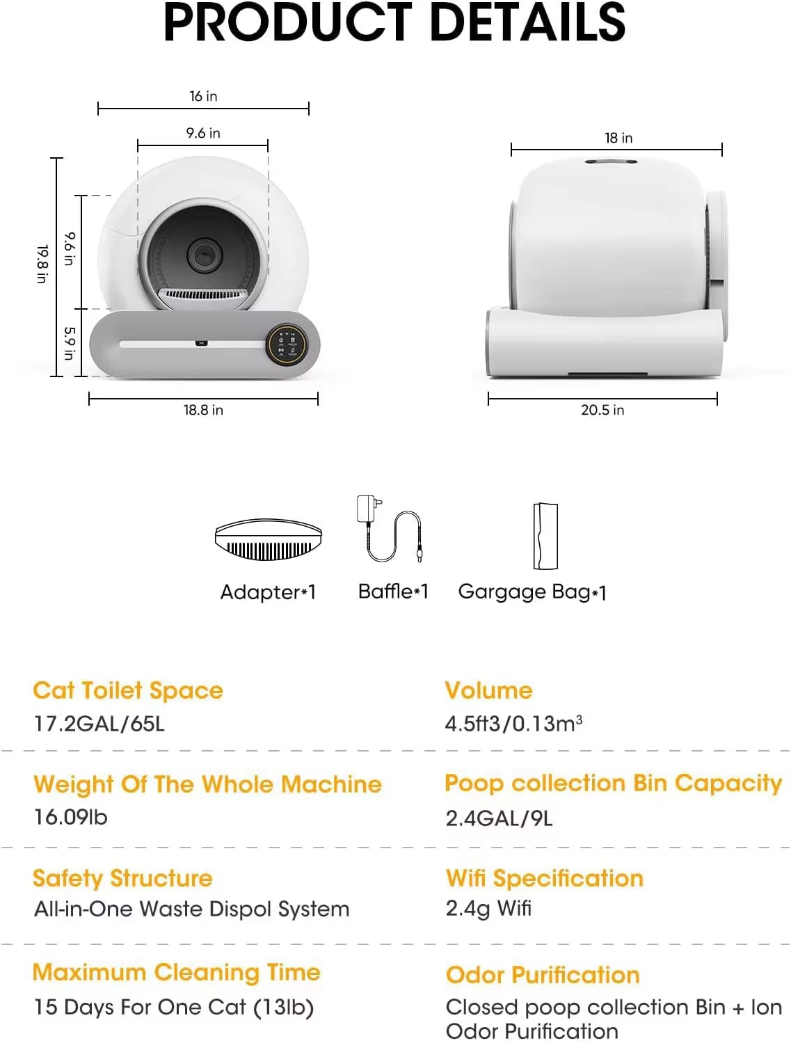 Premium Katzentoilette 65L Automatisch - Intelligente Selbstreinigende Katzenklo Vollverkleidung