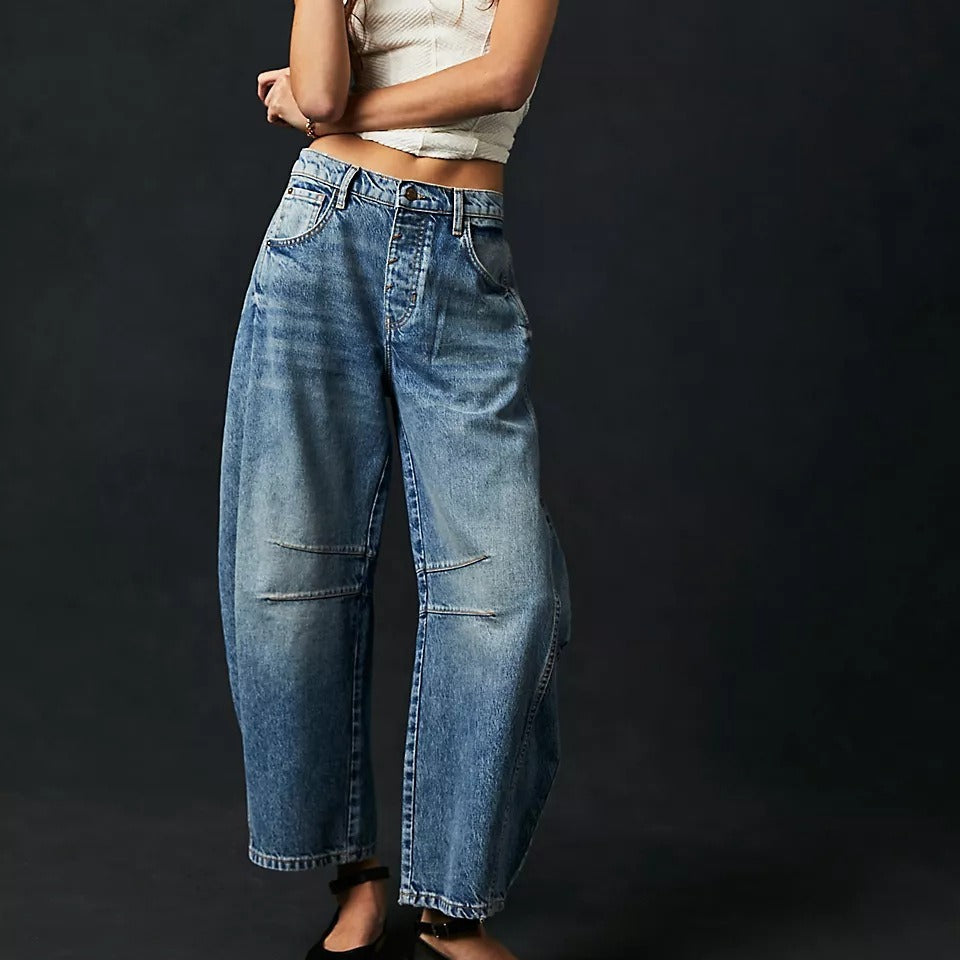 High-Stretch Barrel Jeans | Damen weite Casual Mid-Waist-Jeans NOOR08