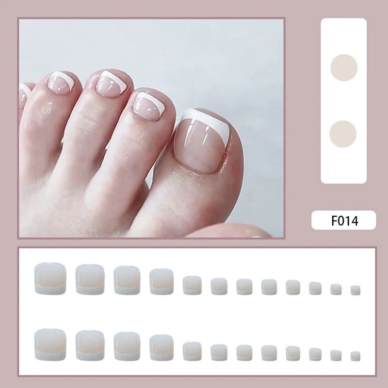 Simple French Fake Toenails (24 Pcs) | Comfortable & Removable Press-On for Summer