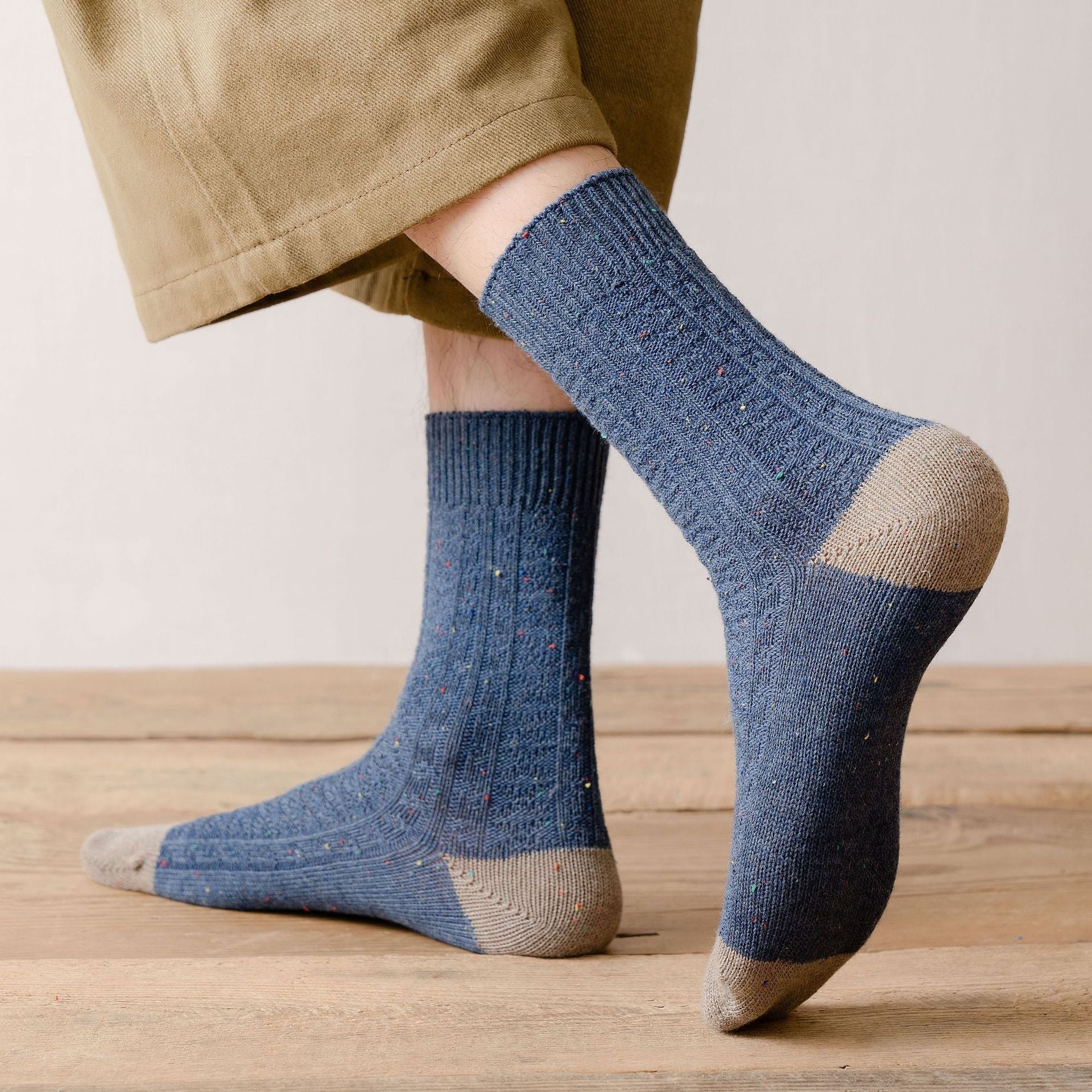 Retro Mori Style Wollsocken – Dicke Farbmix Tube Socken NOOR08