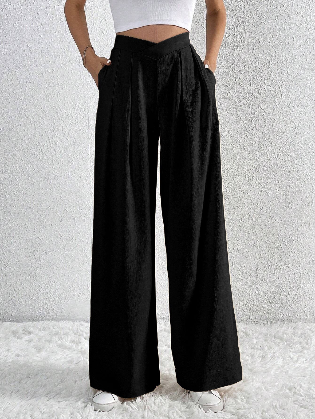 Einfarbige Plissee-Hose | Locker geschnittene Wide-Leg-Hose für Damen NOOR08