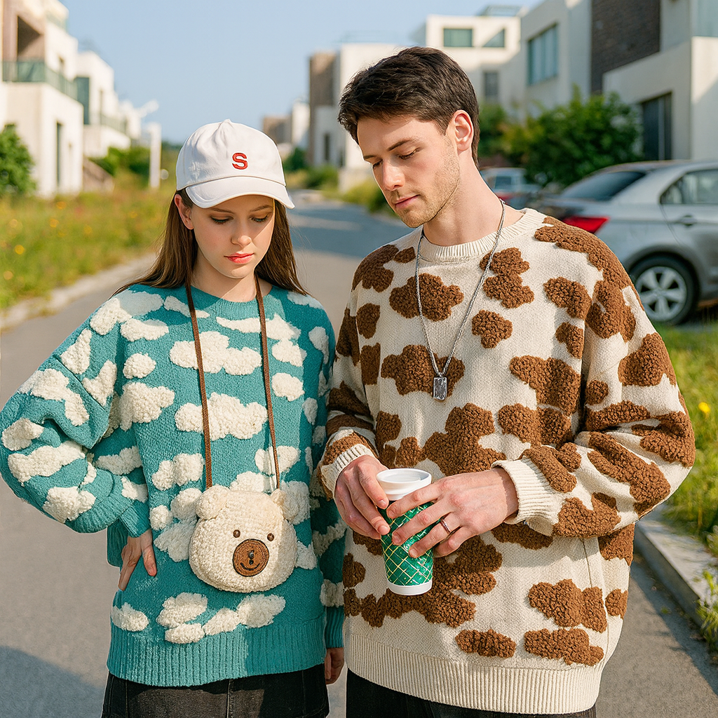 Weicher Cloud-Design-Pullover für Paare. Warm und bequem, ideal für Herbst und Winter. Perfekt für Alltagslook oder Partneroutfits.

