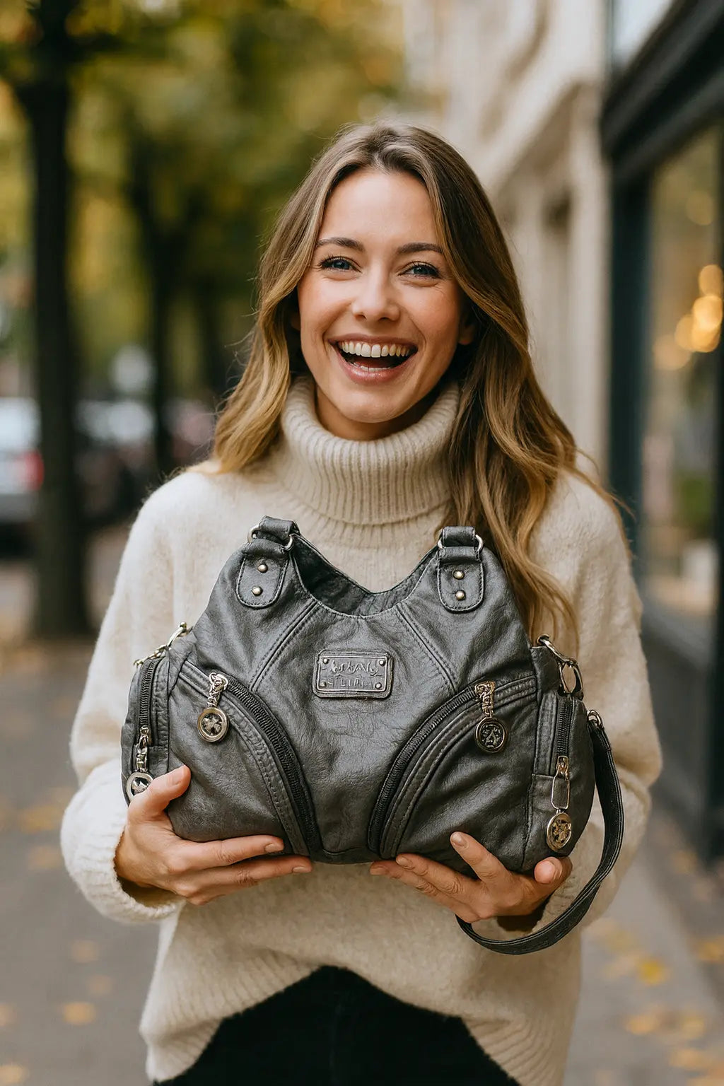 Stilvolle Vintage Damen Schultertasche aus weichem Leder. Leicht, diagonal tragbar, ideal für Alltag, Reisen und elegante Outfits.

