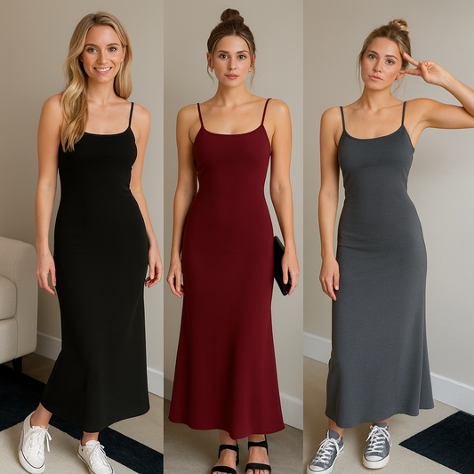 Neues Sommer-Tank-Kleid 2025. Das schlanke, lange Kleid betont die Taille und hat ein elegantes schulterfreies Design. Hergestellt aus bequemem, dehnbarem Material.

