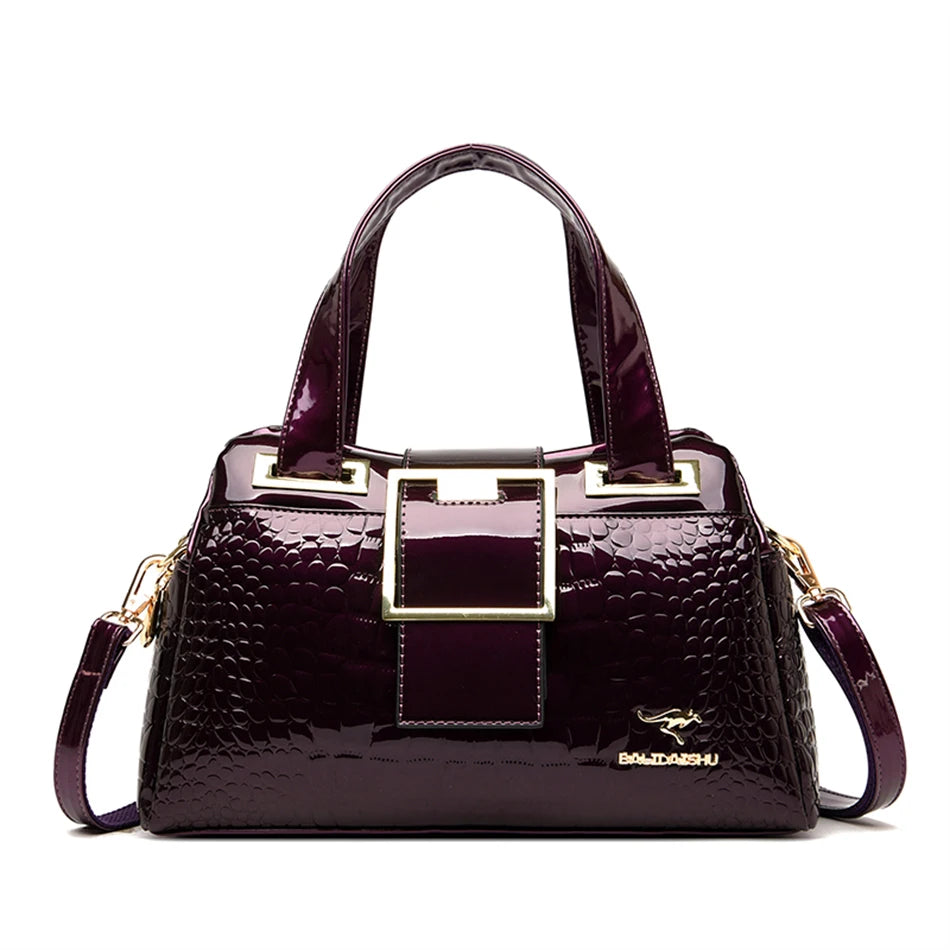Leder-Tote Bag, 2 Fächer, Krokodil-Muster, Designer-Tasche NOOR08