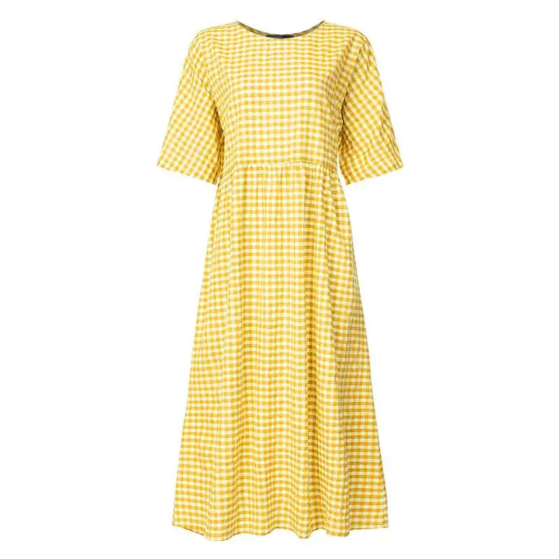 ZANZEA Sommer 2025 Bohemian Maxi-Kleid mit elegantem Karo-Muster NOOR08