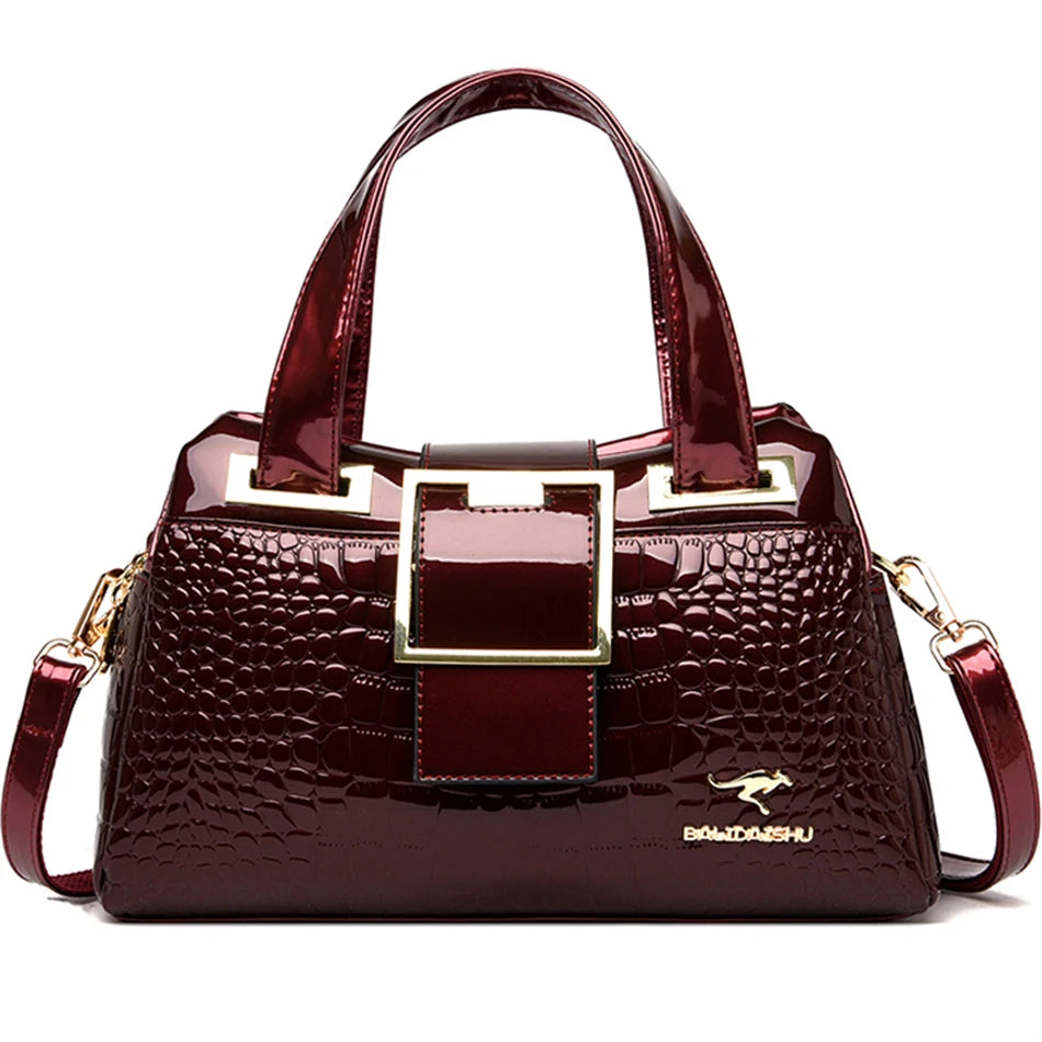 Leder-Tote Bag, 2 Fächer, Krokodil-Muster, Designer-Tasche NOOR08