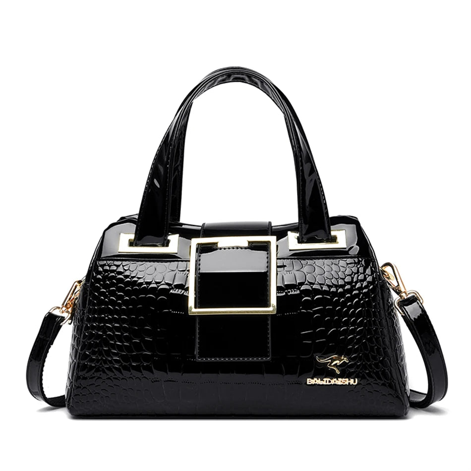 Leder-Tote Bag, 2 Fächer, Krokodil-Muster, Designer-Tasche NOOR08
