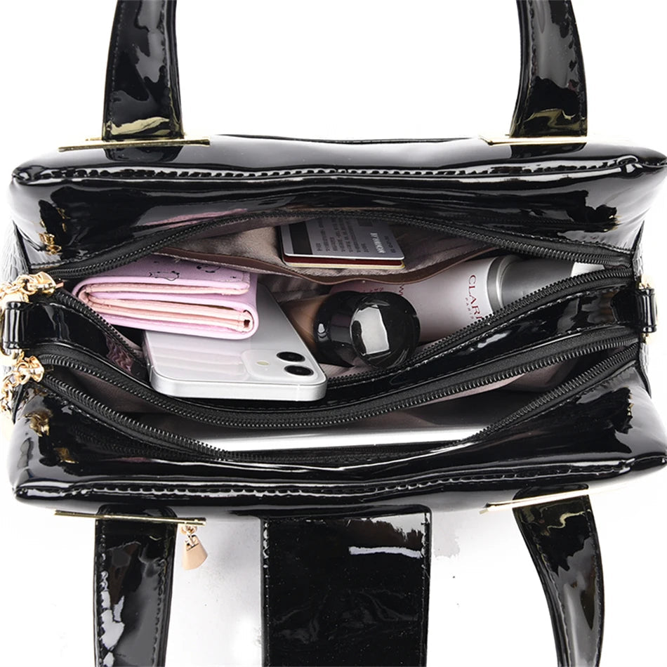 Leder-Tote Bag, 2 Fächer, Krokodil-Muster, Designer-Tasche NOOR08
