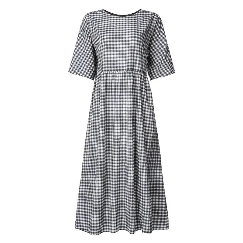 ZANZEA Sommer 2025 Bohemian Maxi-Kleid mit elegantem Karo-Muster NOOR08