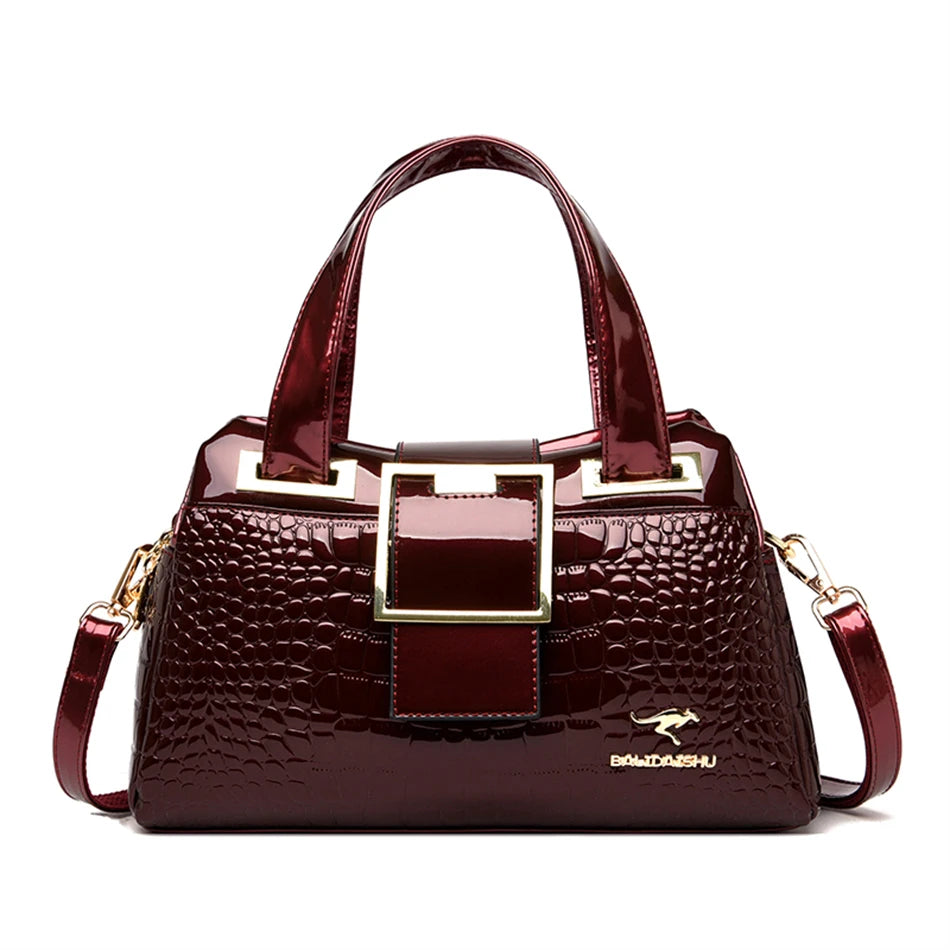 Leder-Tote Bag, 2 Fächer, Krokodil-Muster, Designer-Tasche NOOR08