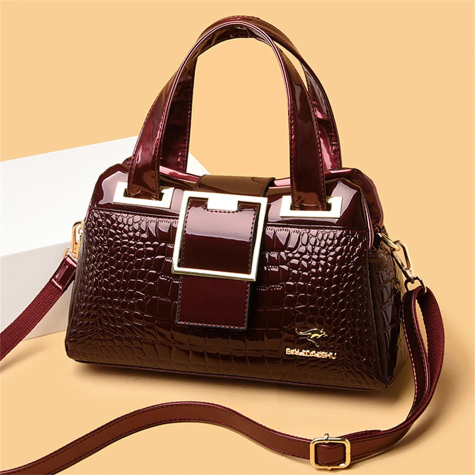 Leder-Tote Bag, 2 Fächer, Krokodil-Muster, Designer-Tasche NOOR08