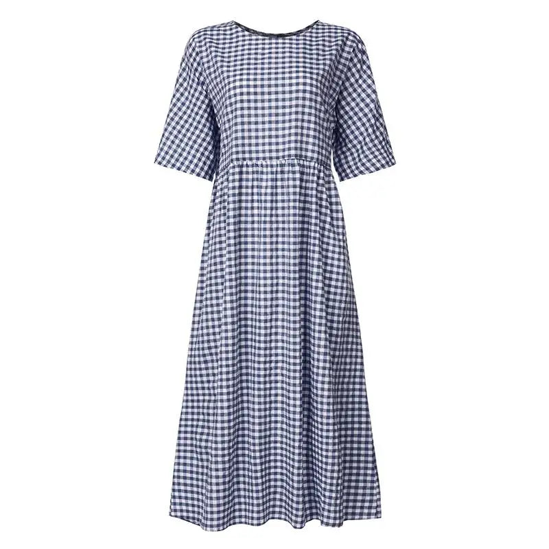 ZANZEA Sommer 2025 Bohemian Maxi-Kleid mit elegantem Karo-Muster NOOR08