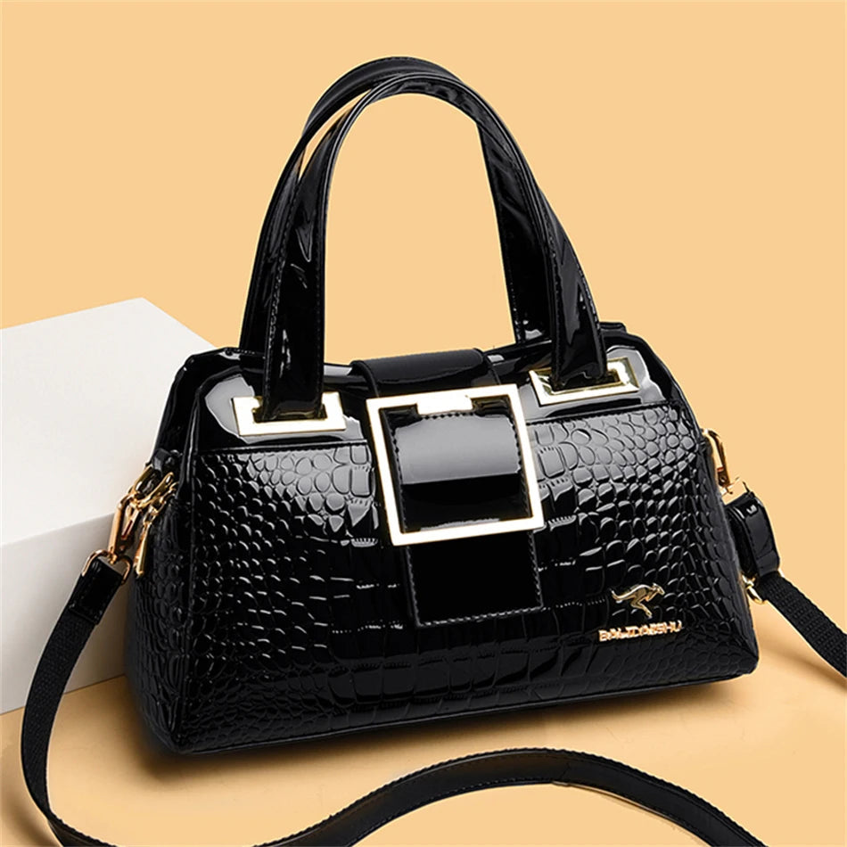 Leder-Tote Bag, 2 Fächer, Krokodil-Muster, Designer-Tasche NOOR08