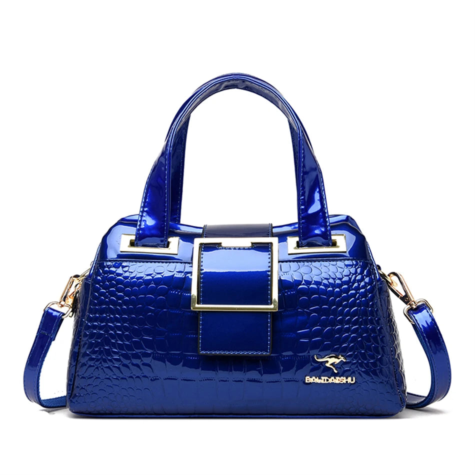 Leder-Tote Bag, 2 Fächer, Krokodil-Muster, Designer-Tasche NOOR08