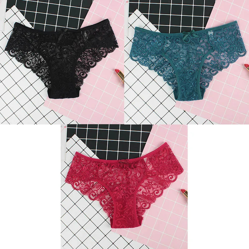 3er-Pack Damen-Panties, Spitze, Transparent, Sexy Lingerie NOOR08