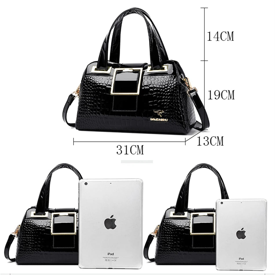 Leder-Tote Bag, 2 Fächer, Krokodil-Muster, Designer-Tasche NOOR08