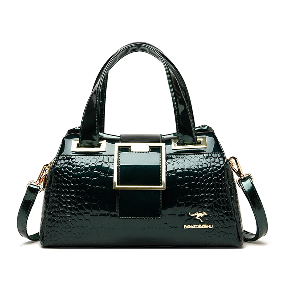 Leder-Tote Bag, 2 Fächer, Krokodil-Muster, Designer-Tasche NOOR08