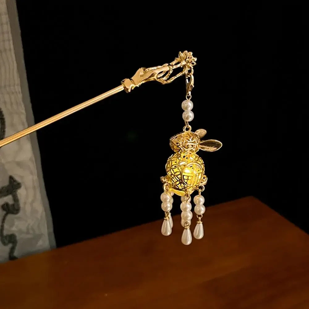 Chinesischer Haarstab, Leuchtende Lotuslaterne mit Quaste NOOR08