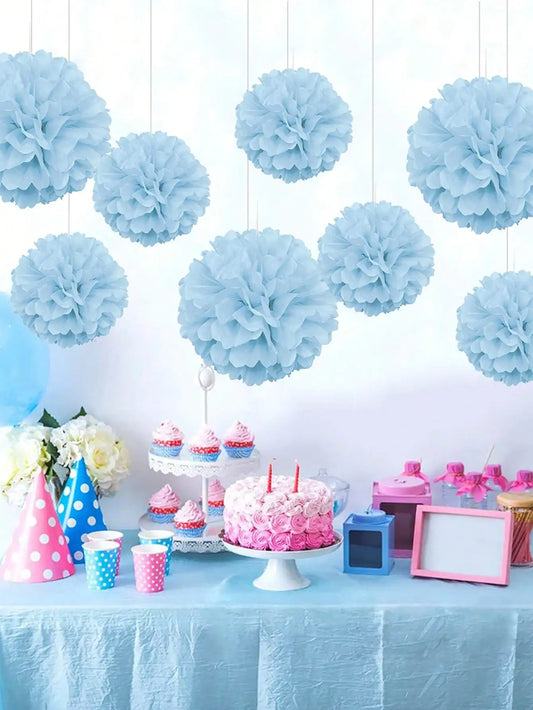 9er Set Papier Pom Poms (Blau) – Blumenbälle für Hochzeit, Geburtstag & Party Deko