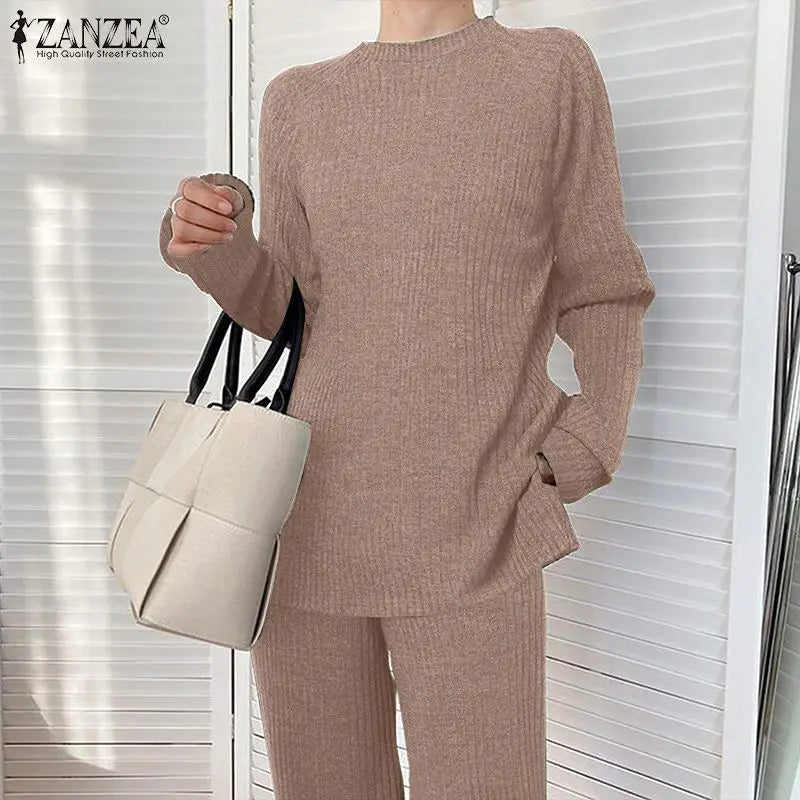 ZANZEA-Freizeitanzug, 2-teilig, Strick, locker, Damen-Anzug NOOR08