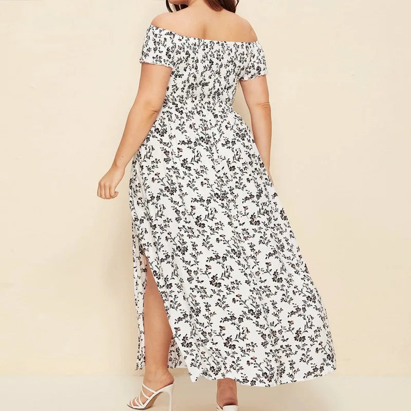 Langes Boho-Maxi-Kleid mit Blumenprint und schulterfreiem Schnitt NOOR08