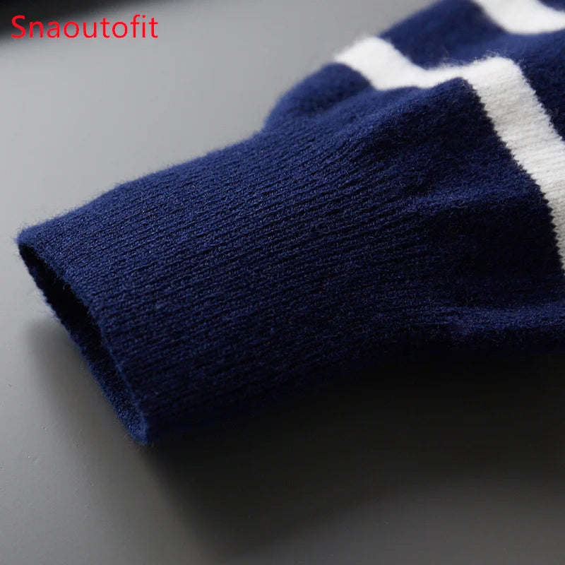 Herren-Pullover, 100% reine Wolle, Streifen, lockere Passform NOOR08