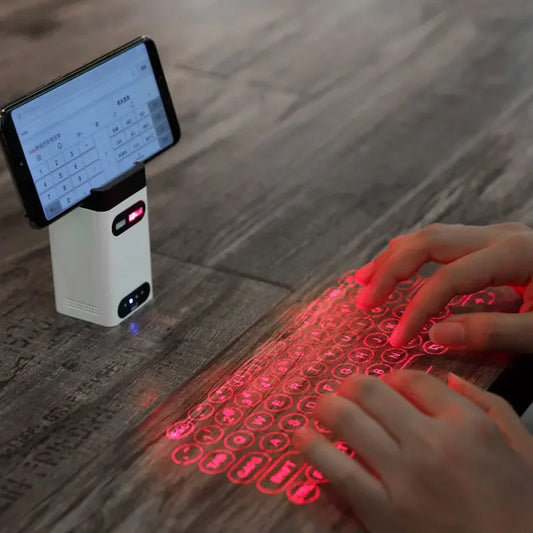 Virtual Laser Projection Keyboard - Bluetooth Wireless with Phone Stand & Charging Dock - Transform Any Surface Into Full QWERTY Keyboard