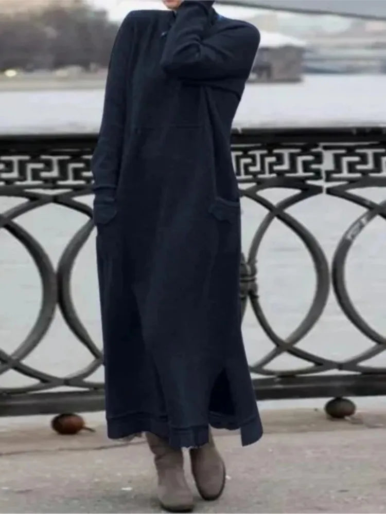 Langes Damen Maxi-Kleid für Herbst & Winter mit floraler Spitze NOOR08