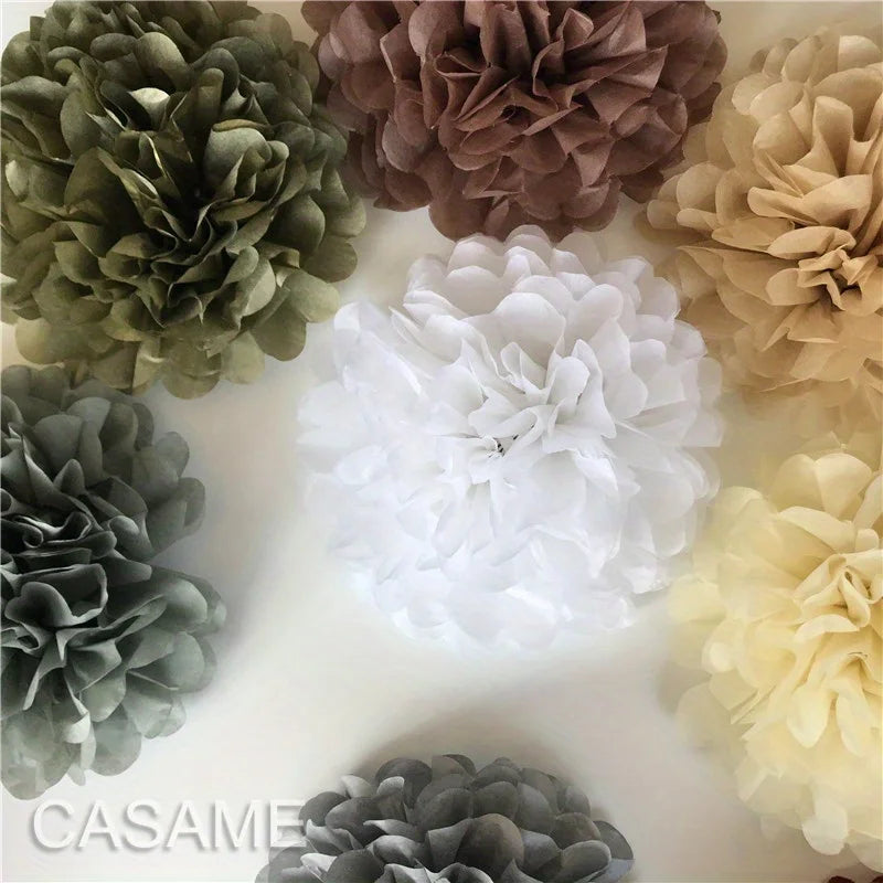 12er Set Papier Pom Poms (Champagner & Cremeweiß) – Elegante Deko-Blumenbälle für Verlobung, Hochzeit & Geburtstag